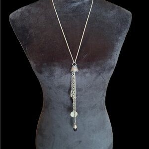 Silver Pendant Necklace with Chain Tassels